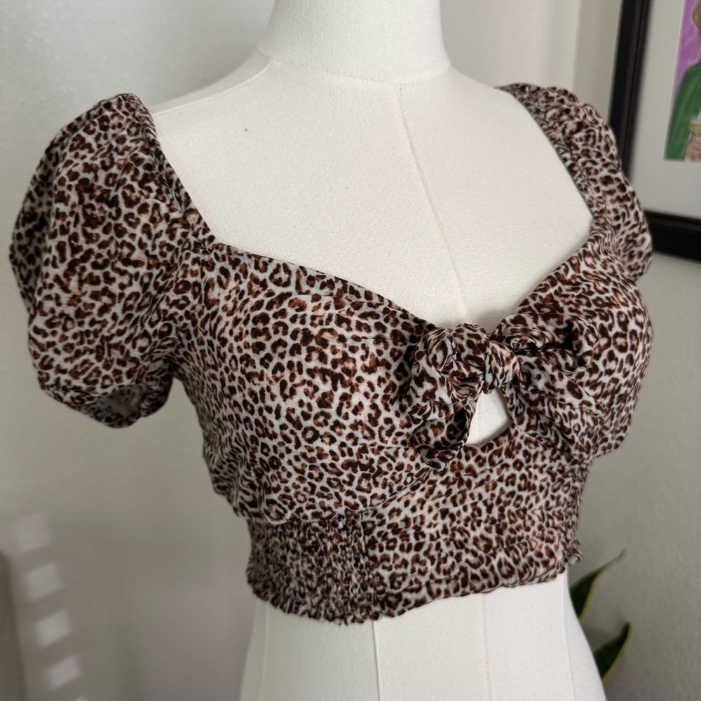 Leopard Print Crop Top XS Short Sleeve Cropped V-Neck Lulus Cheetah Y2K Sexy